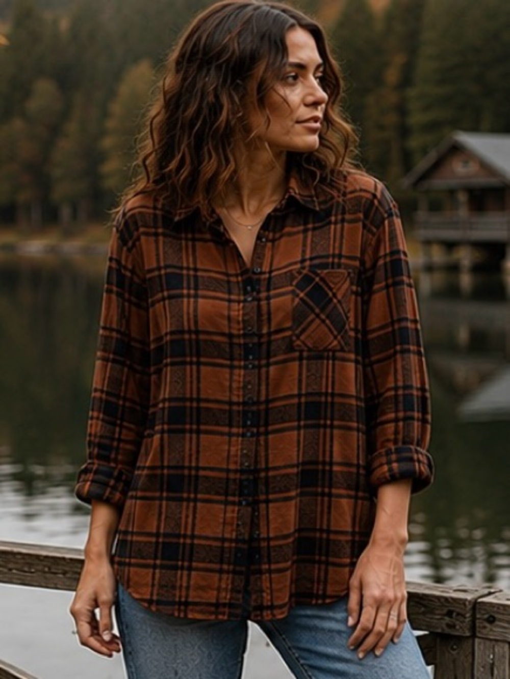 Gap Brown Black Plaid Flannel Button Down Oversized Relaxed Cabincore S